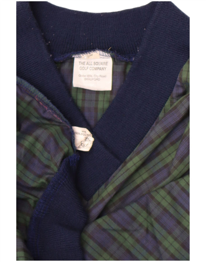 Vintage hombres pullover chándal top XL azul marino comprobar poliéster