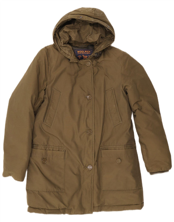 Woolrich Abrigo acolchado con capucha para mujer UK 44 Algodón caqui mediano