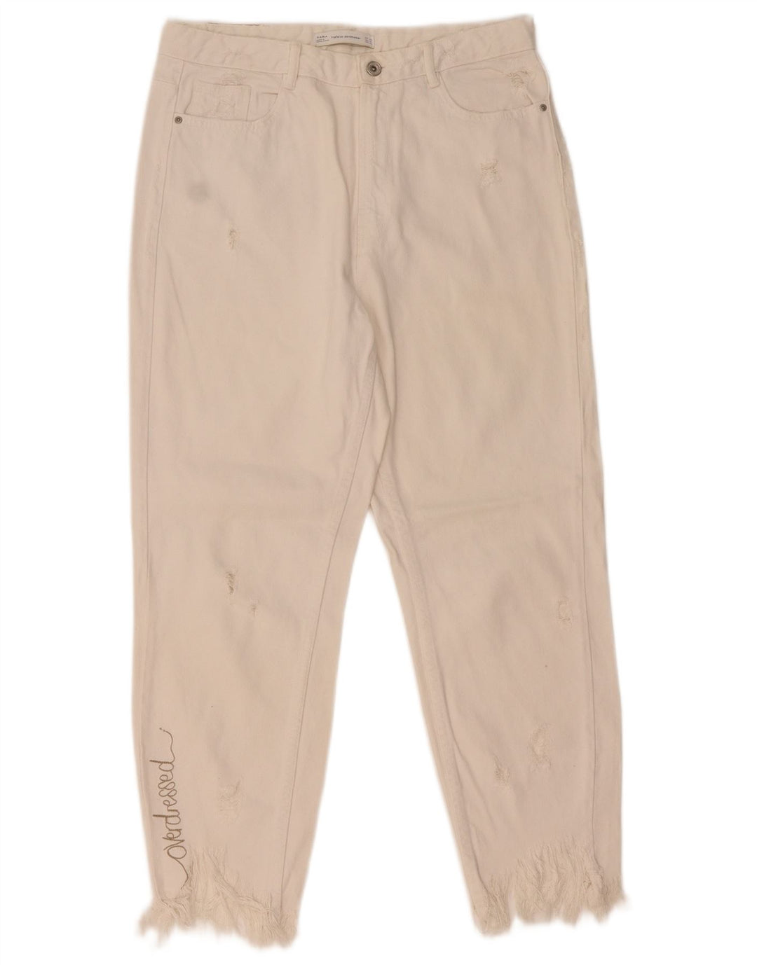 Zara Jeans Cónicos Desgastados para Mujer EU 42 Large W32 L26 Blanco