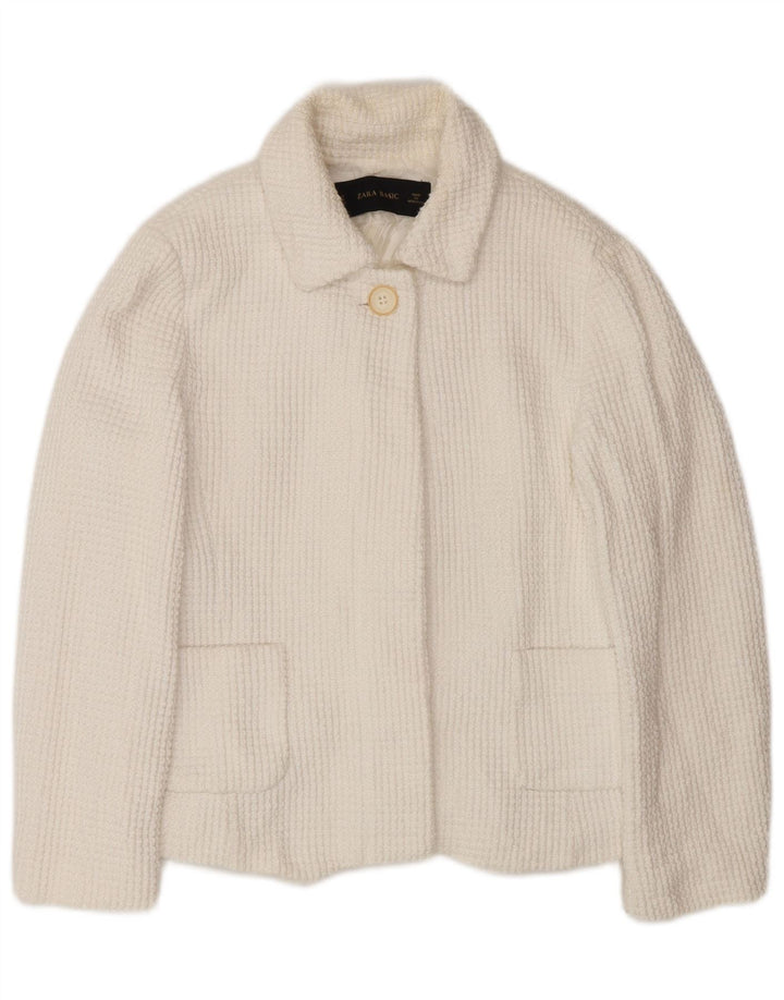Zara - Chaqueta tipo blazer con 1 botón para mujer, talla 40, talla mediana, color blanco