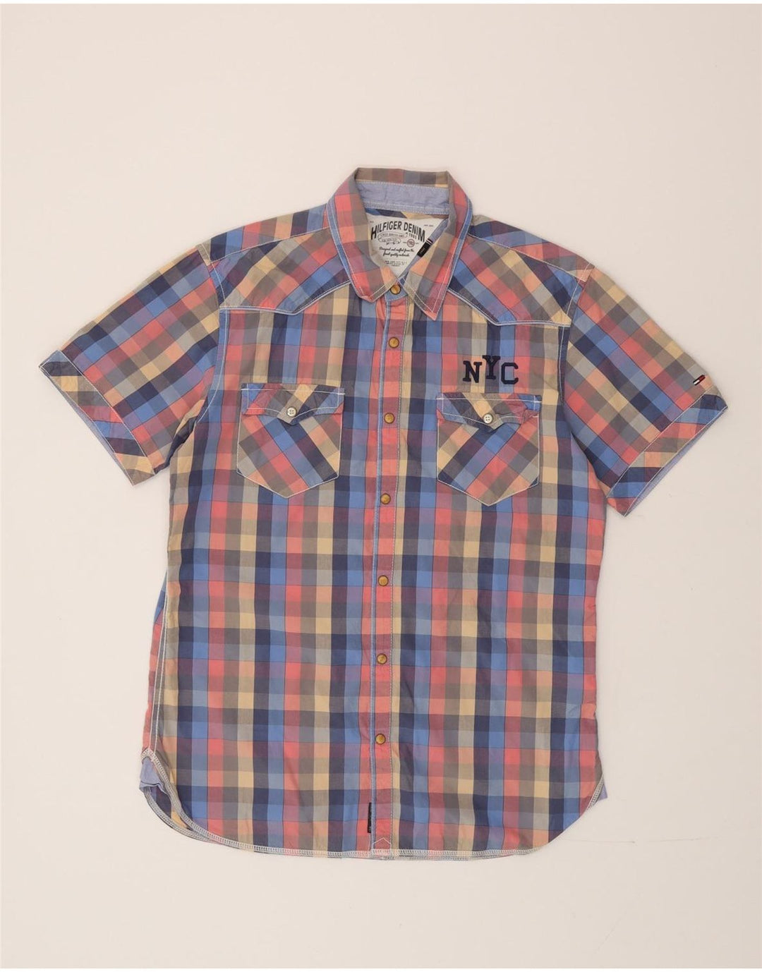 Camisa Tommy Hilfiger de manga corta con estampado gráfico de cuadros grandes multicolores para hombre