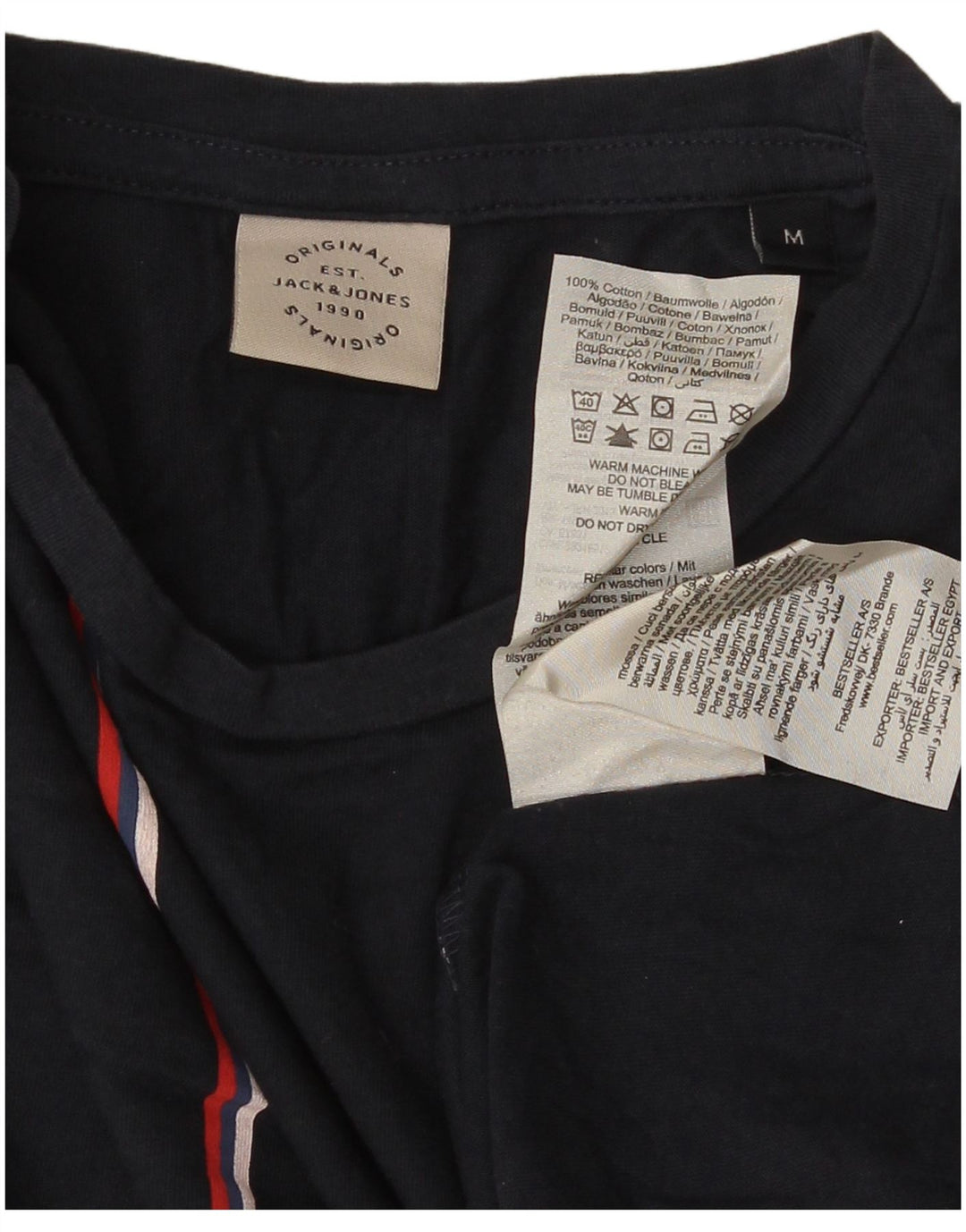 Jack & Jones Hombre Camiseta Top Medium Azul Marino Rayas Algodón