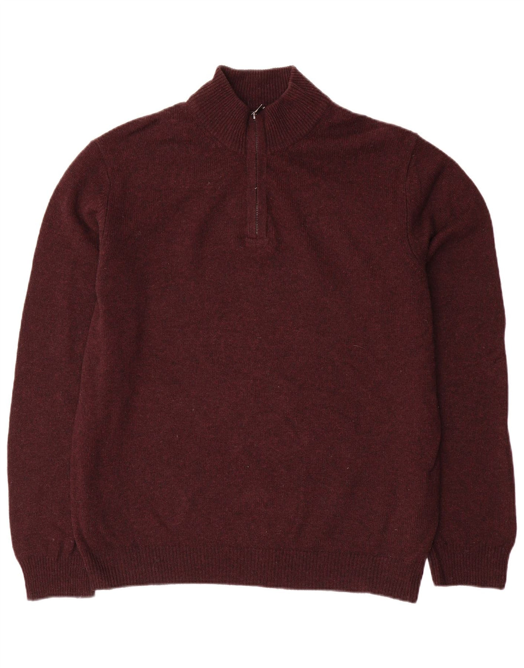 Marks & Spencer Jersey con cuello y cremallera para hombre, talla grande, lana color burdeos