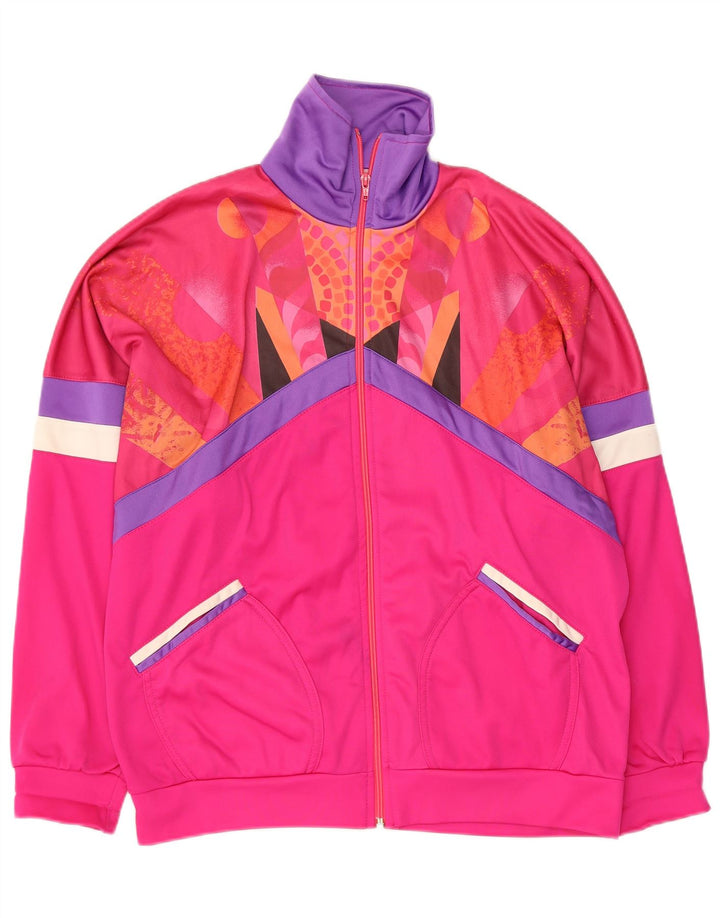 Vintage hombres chándal top chaqueta Reino Unido 38 medio rosa colorblock poliéster