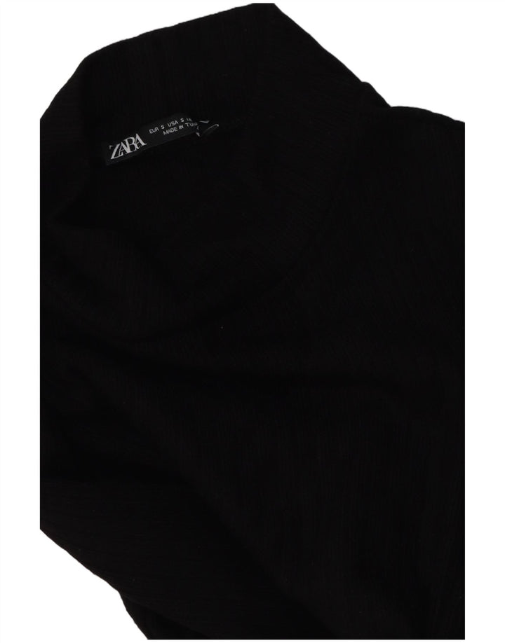 Zara Mujer Crop Blusa Top UK 10 Small Negro