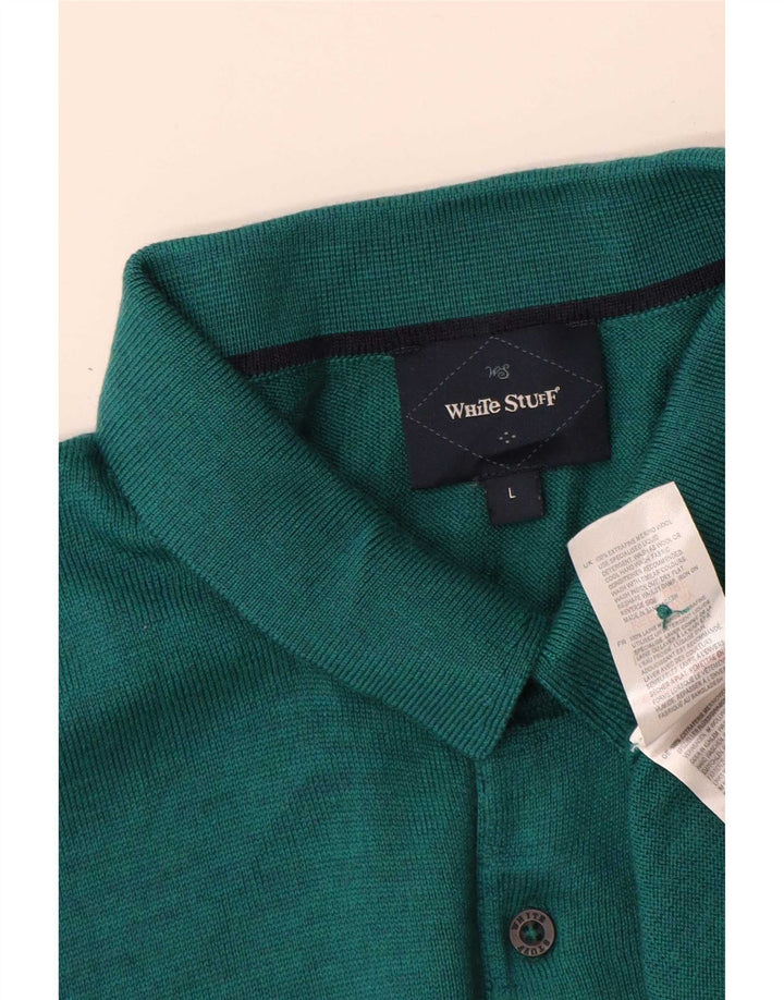 Jersey tipo polo con cuello tipo polo para hombre de White Stuff, talla grande, de lana merino, color verde