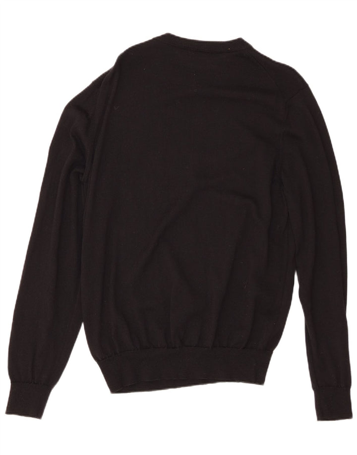 Hugo Boss Jersey con cuello redondo para hombre, talla grande, lana virgen negra