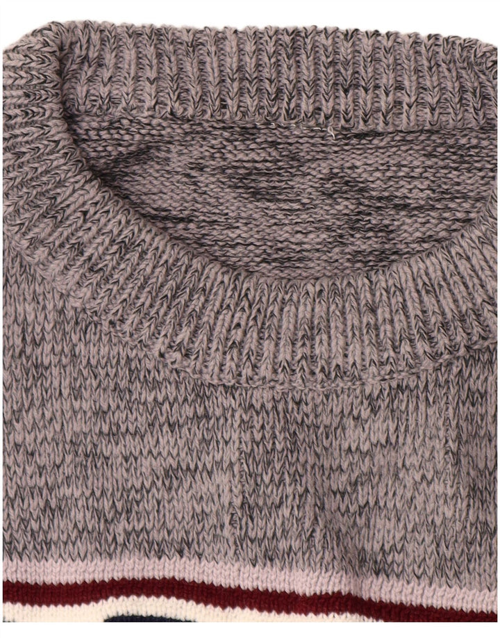 VINTAGE Hombres Crew Neck Jumper Suéter Grande Gris Geométrico