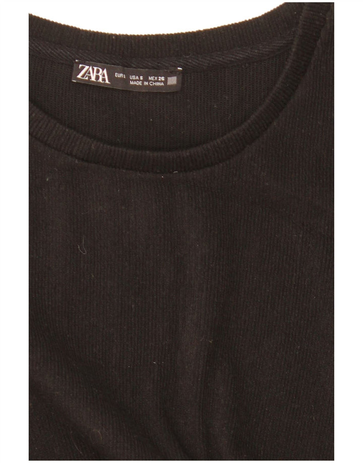 Zara Blusa Corta De Manga Larga De Gran Tamaño para Mujer UK 10 Small Black