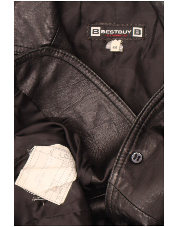 VINTAGE Chaqueta Blazer de Cuero de 2 Botones para Mujer IT 44 Cuero Negro Medio
