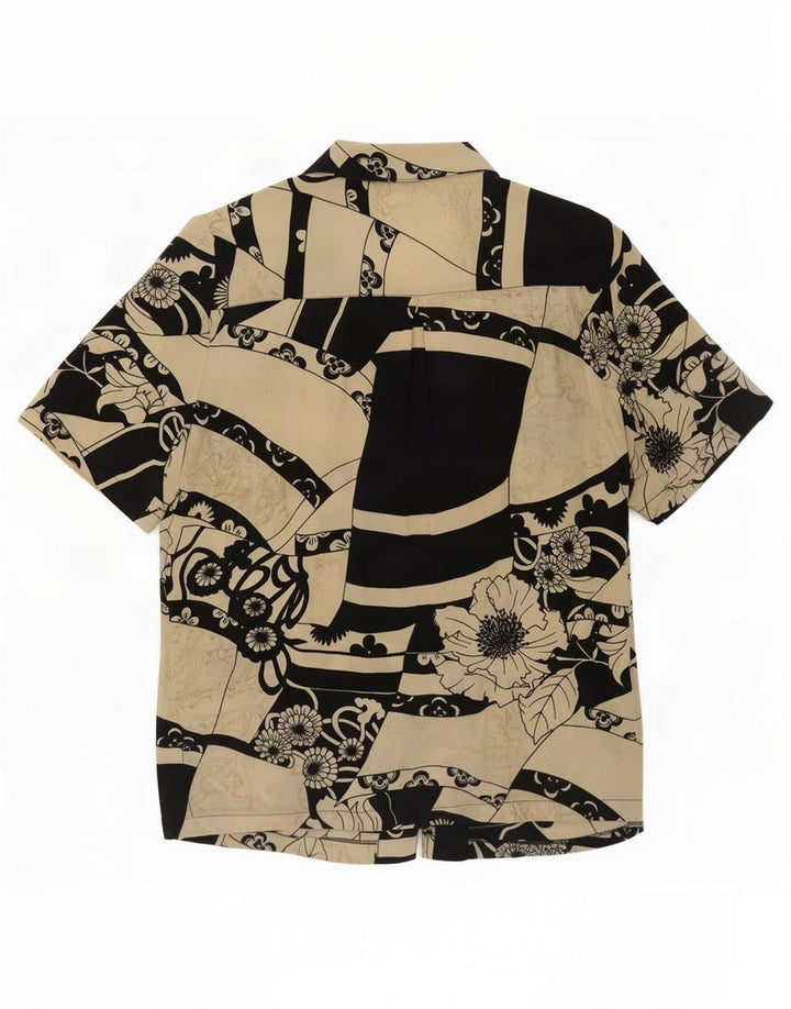 Camisa vintage de manga corta para mujer IT 52 2XL Beige Patchwork
