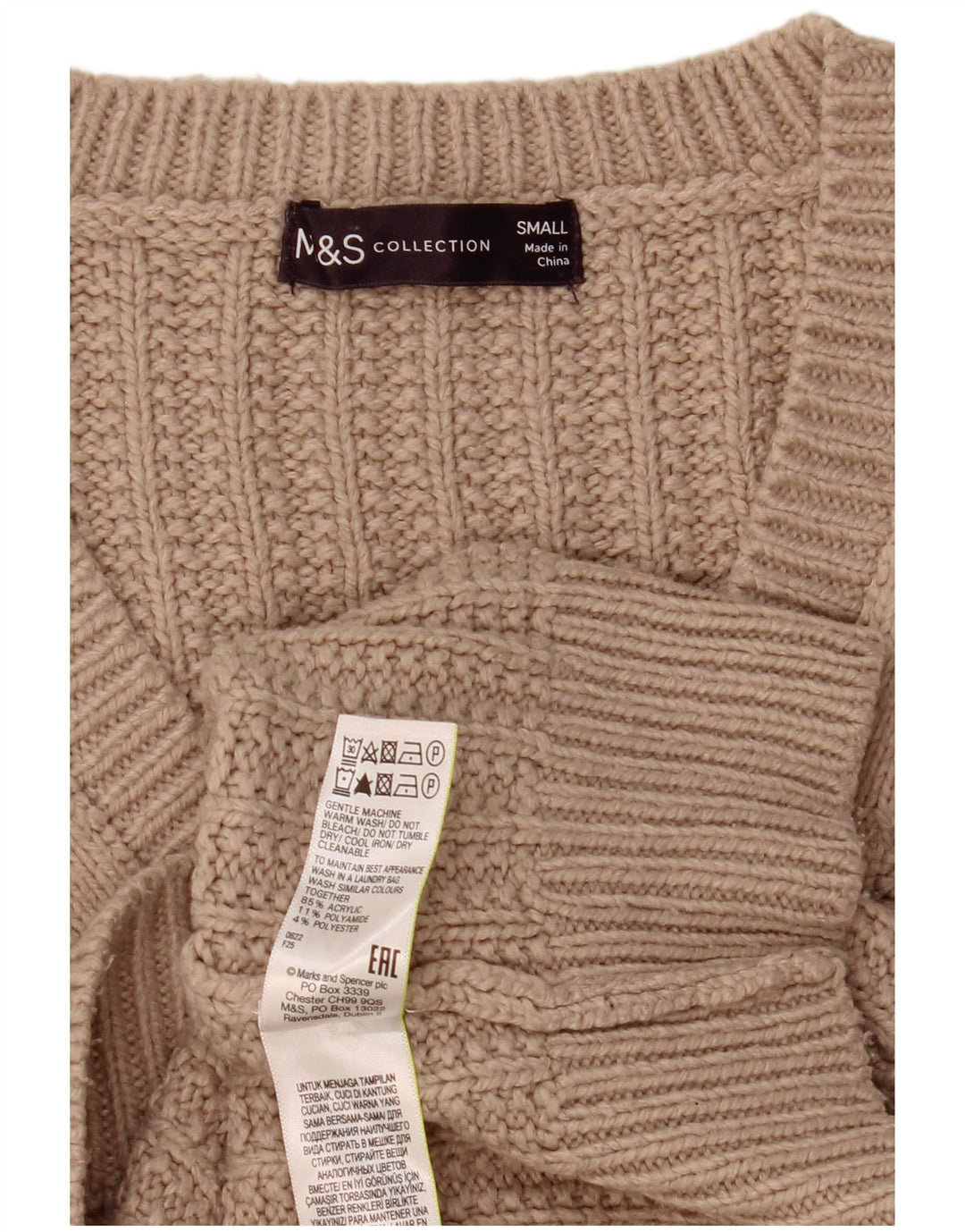 Marks & Spencer Suéter extragrande con cuello en V para mujer UK 10 Small Beige