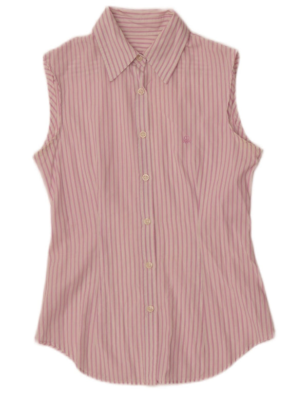Benetton Camisa Sin Mangas Mujer UK 6 XS Rosa Pinstripe