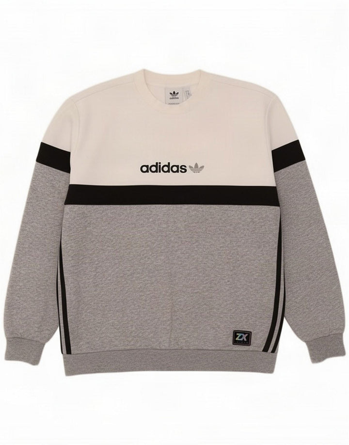 Sudadera con estampado gráfico Adidas para hombre, jersey de poliéster con bloques de color blanco mediano