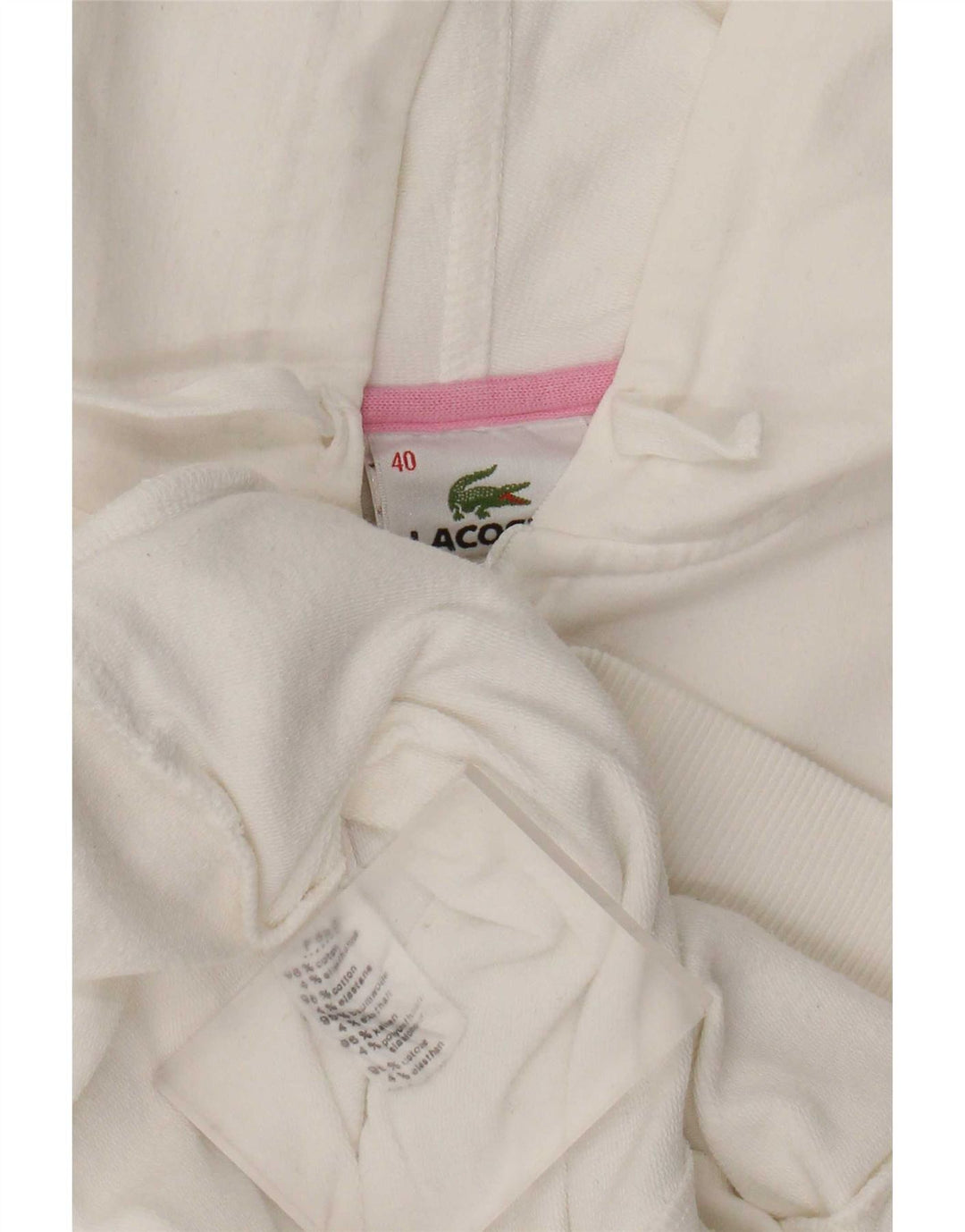 Lacoste Sudadera con capucha y cremallera para mujer Talla 40 Algodón blanco mediano