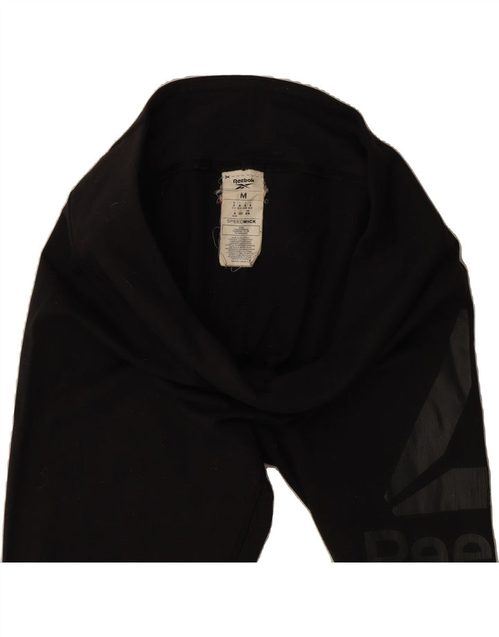 REEBOK Womens Graphic Leggings UK 12/14 Medium Black Nylon Vintage Reebok and Second-Hand Reebok from Messina Hembry 