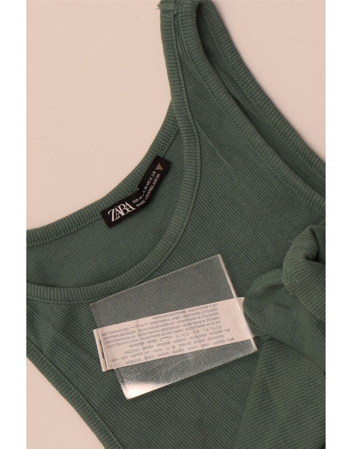 Zara Mujer Crop Vest Top UK 12 Algodón Verde Medio