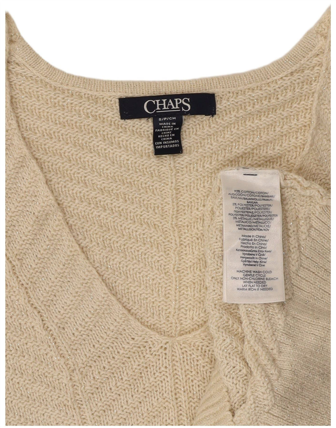 CHAPS Suéter con cuello en V para mujer UK 10 Small Off White Cotton