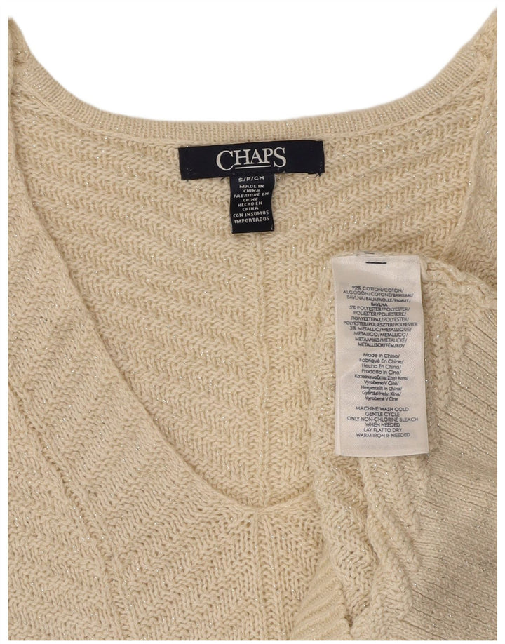 CHAPS Suéter con cuello en V para mujer UK 10 Small Off White Cotton