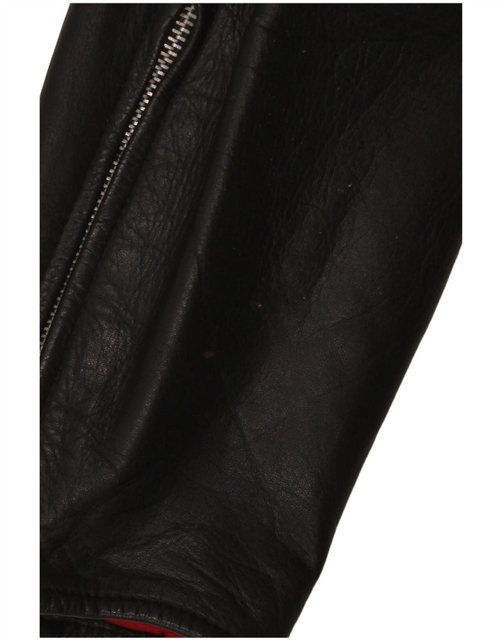 Pantalones motociclistas de cuero vintage para hombre W34 L30 Bloque de color negro