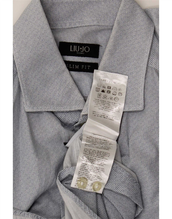 Camisa Liu Jo Slim Fit para hombre Talla 40 Algodón geométrico azul medio