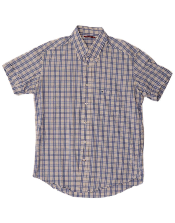 Camisa Carrera Hombre Manga Corta Azul Medio Cuadros