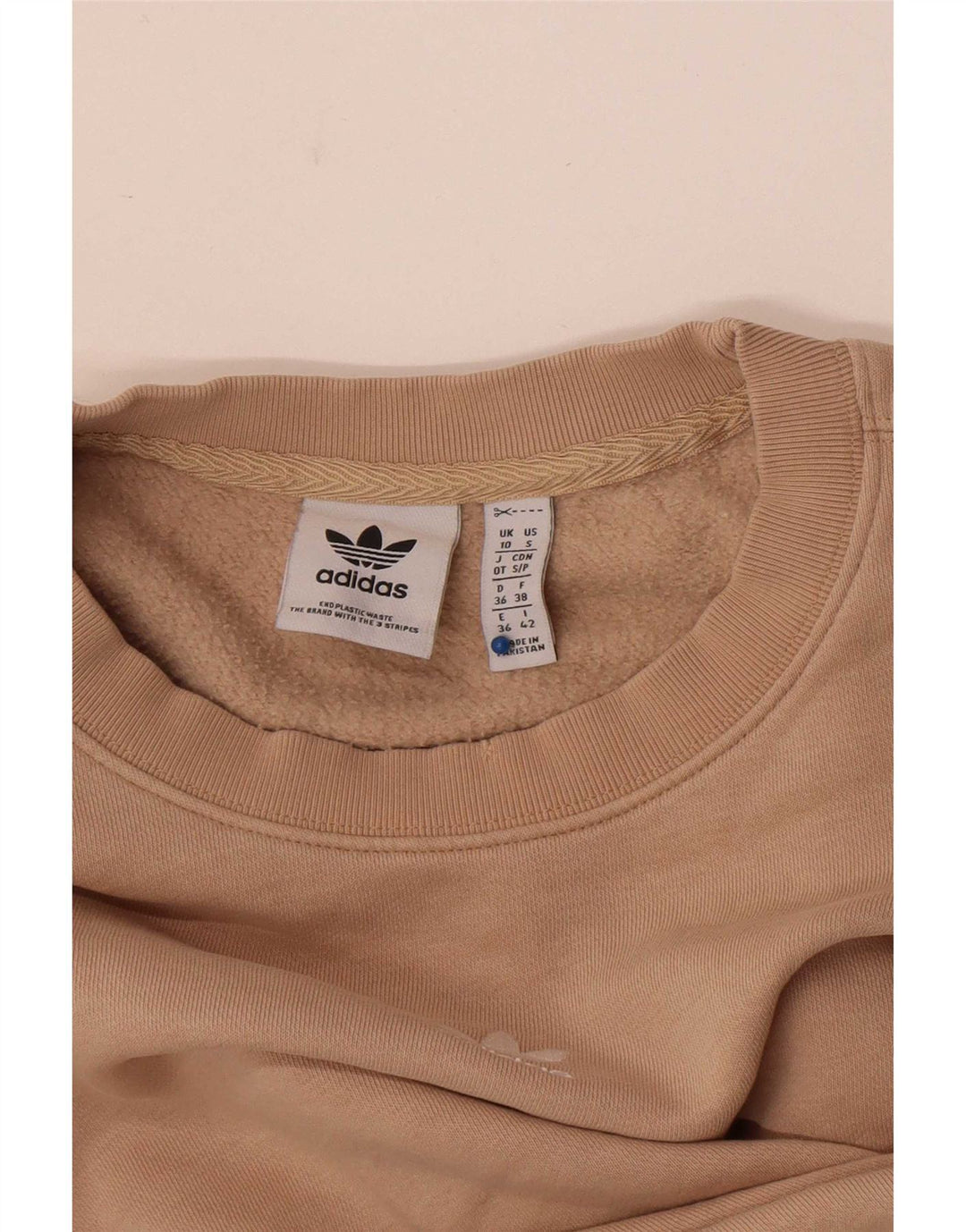 Adidas - Sudadera corta de gran tamaño para mujer, talla 10, color beige