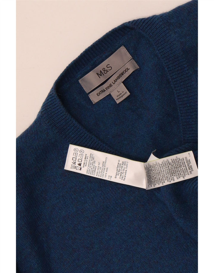 Marks & Spencer Jersey con cuello en V para hombre de lana moteada azul grande