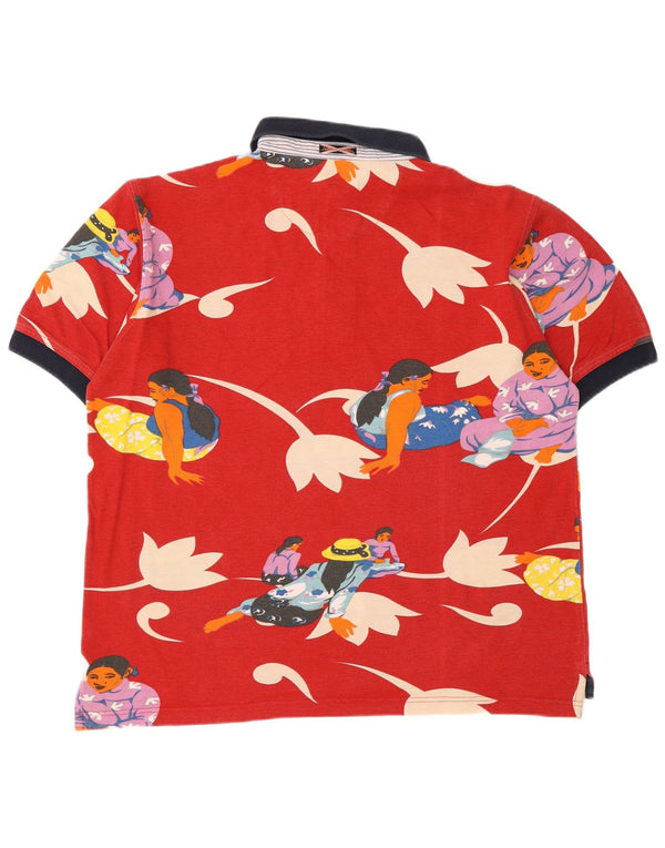 Johnny Lambs Polo gráfico para hombre de algodón floral rojo grande
