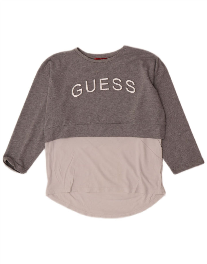 Guess Top gráfico para mujer manga 3/4 UK 10 Small Grey