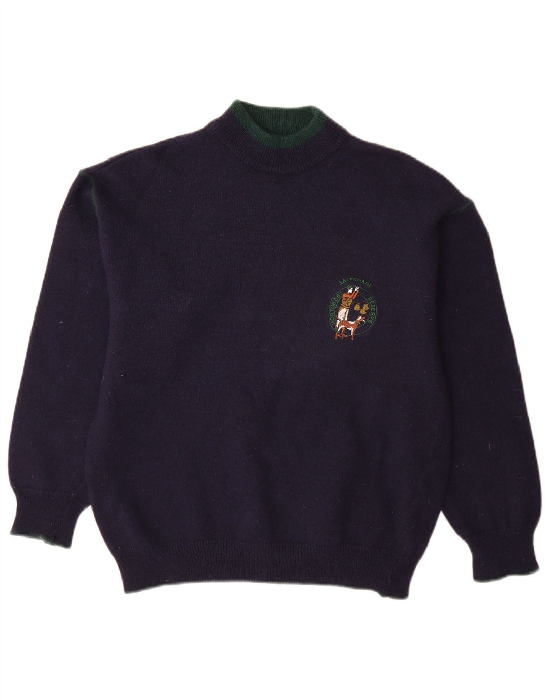 Vintage hombres tortuga cuello jumper suéter medio azul marino lana de alpaca