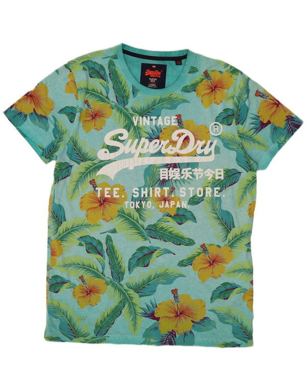 SUPERDRY Hombre Camiseta Gráfica Top XL Algodón Floral Azul