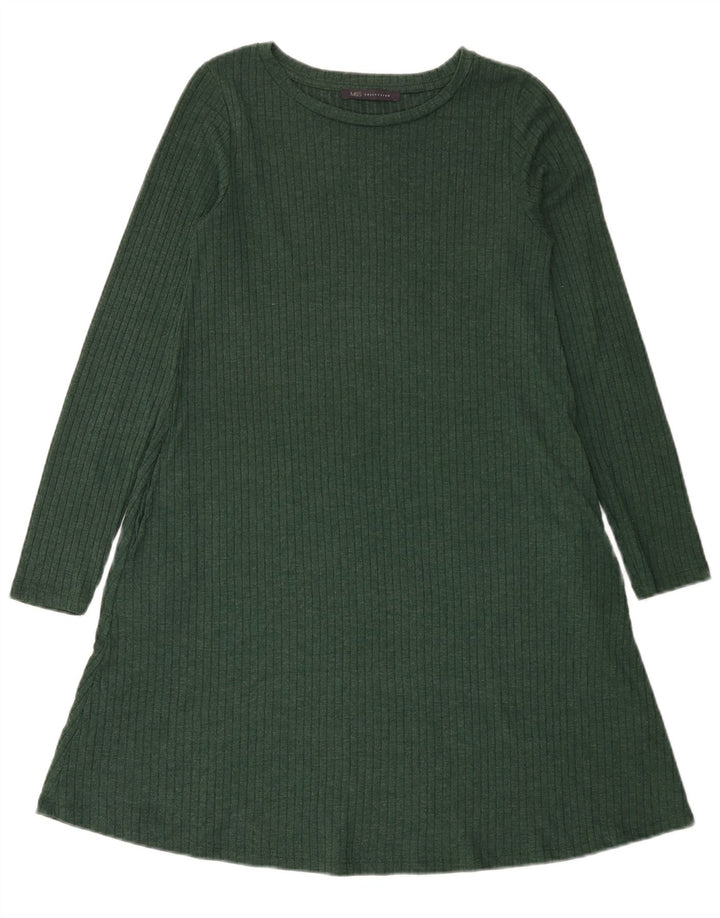 Marks & Spencer Vestido tipo jersey de manga larga para mujer UK 8 Pequeño Poliéster verde