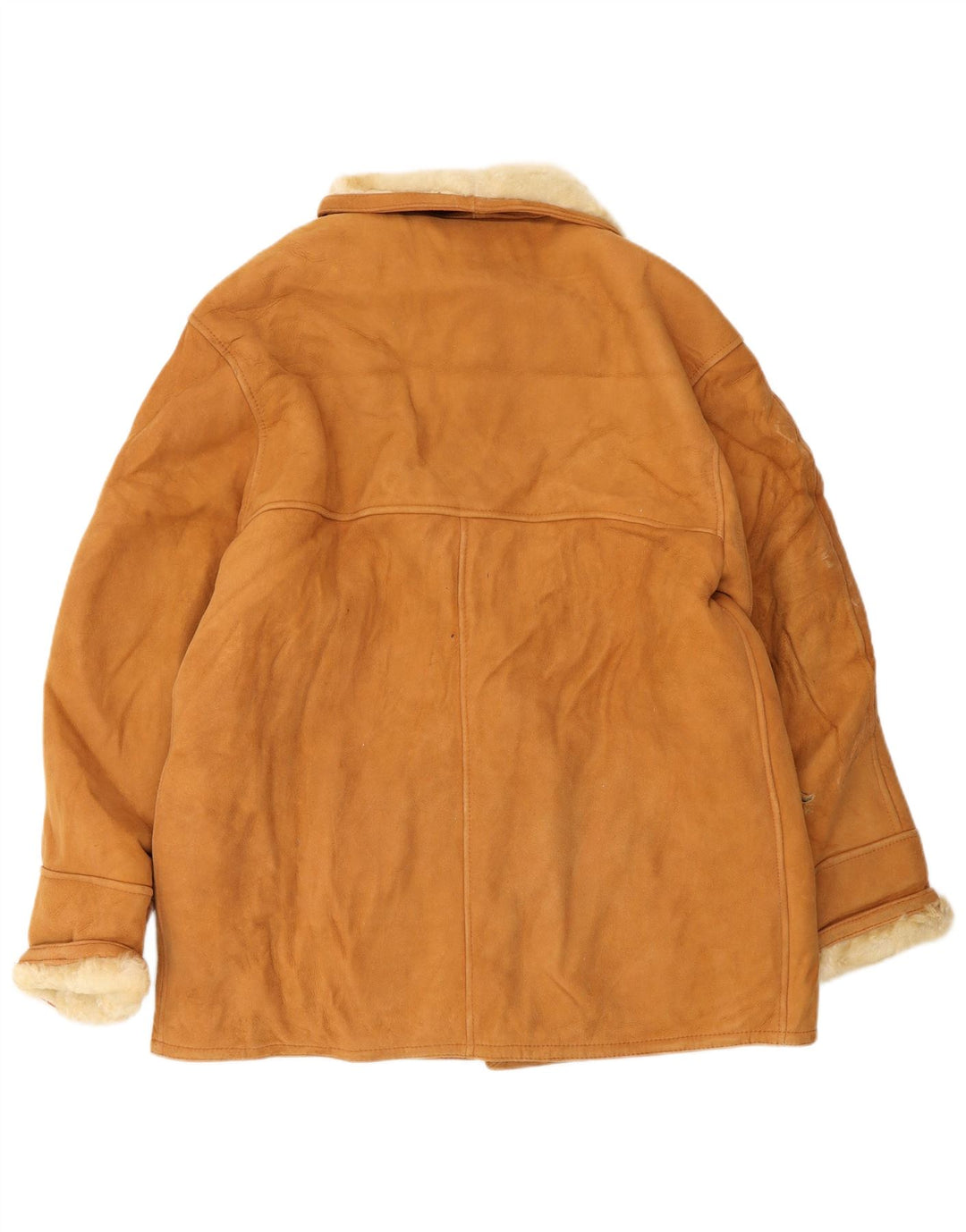 Vintage mujer shearling chaqueta IT 46 cuero marrón grande