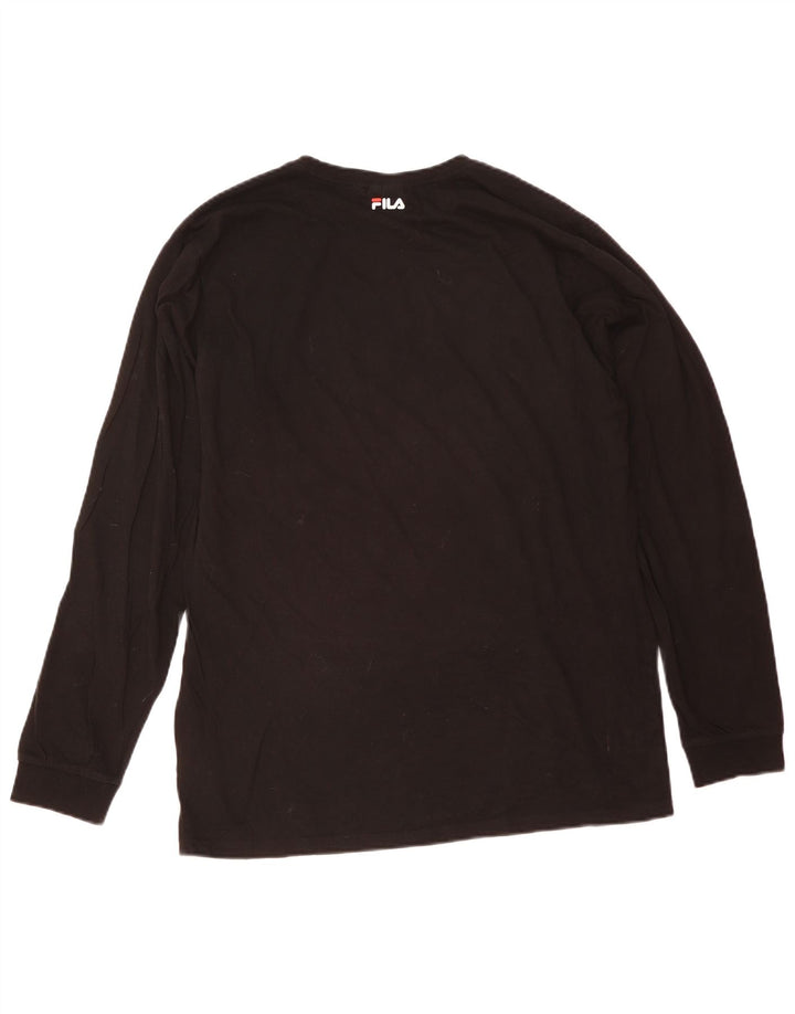 Fila Mens Graphic Top Manga Larga Grande Algodón Negro