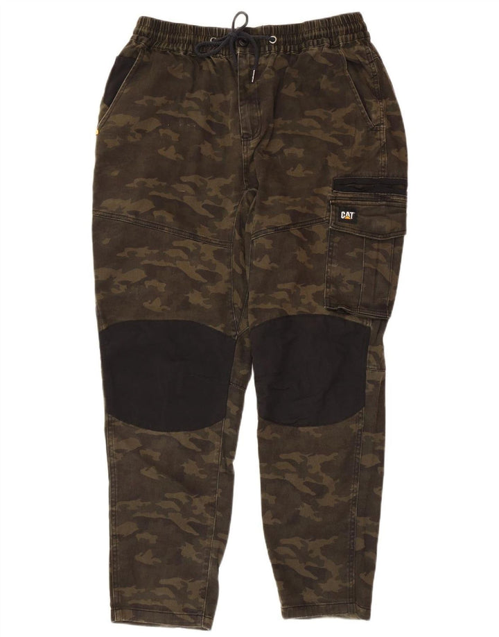 Pantalones cargo cónicos para hombre Caterpillar W38 L28 Algodón de camuflaje caqui