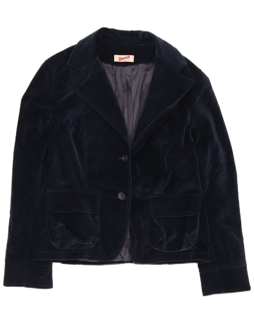 Vintage mujer 2 botones terciopelo Blazer chaqueta IT 44 algodón azul marino medio