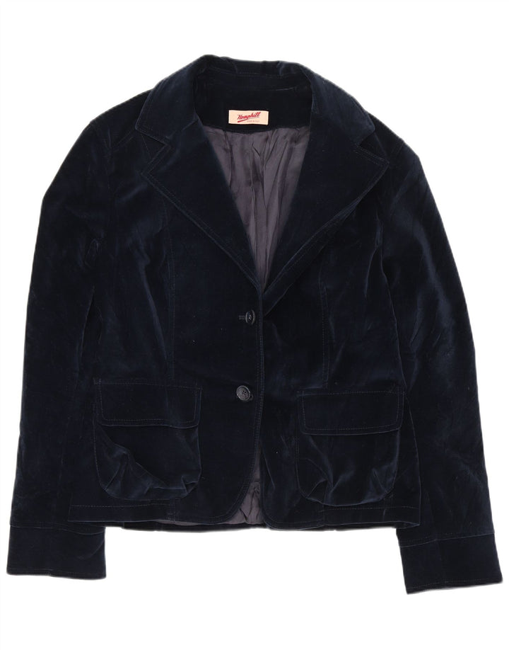 Vintage mujer 2 botones terciopelo Blazer chaqueta IT 44 algodón azul marino medio