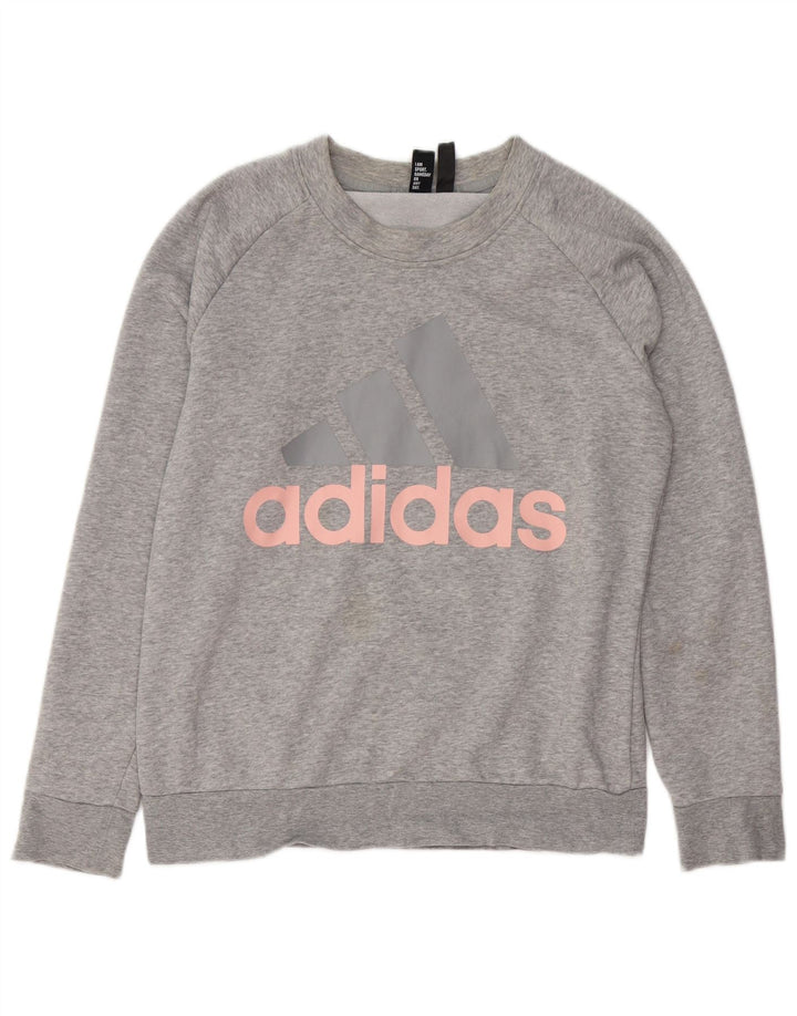 ADIDAS Sudadera gráfica para mujer Jumper UK 14/16 Grande Gris Algodón