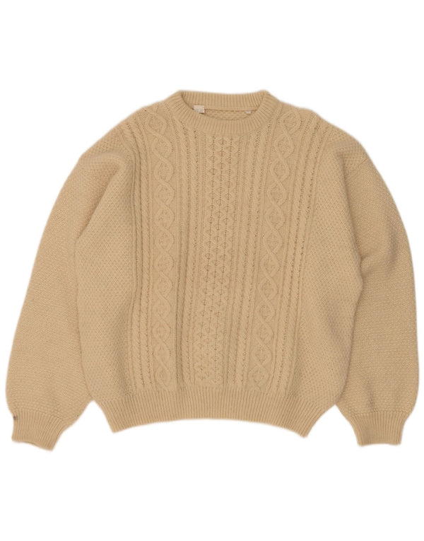 Vintage hombres cuello redondo jersey suéter IT 52 grande de lana de alpaca blanca