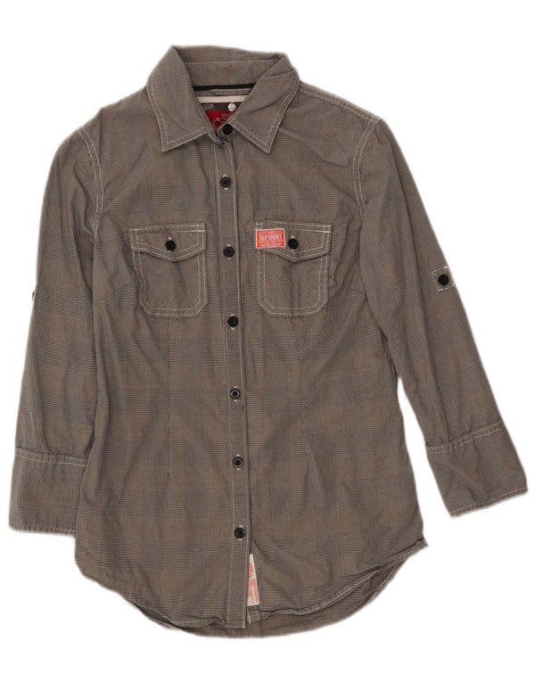 Superdry Camisa de manga 3/4 para mujer UK 40 Small Gris Pata de gallo Algodón