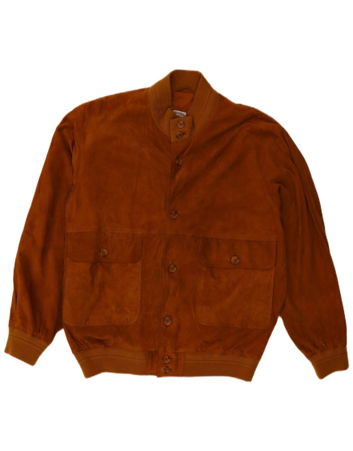 Vintage hombres ante bomber chaqueta Reino Unido 40 cuero marrón grande