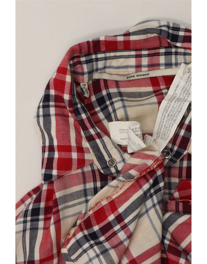 Zara Camisa De Franela Para Mujer UK 44 Algodón A Cuadros Rojo Mediano