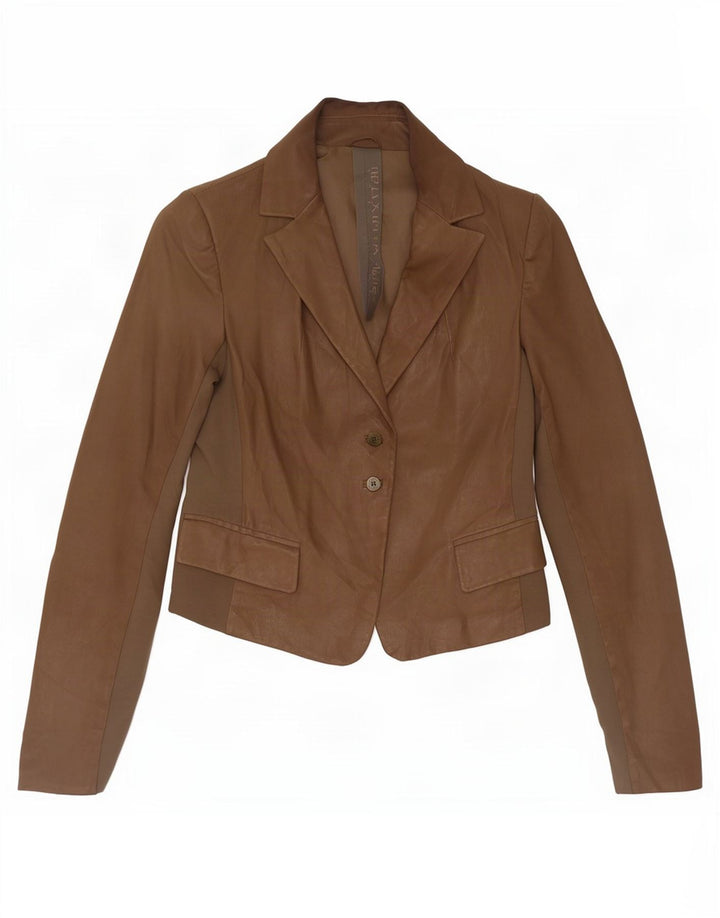 Patrizia Pepe Chaqueta Blazer de Cuero con 2 Botones para Mujer IT 44 Marrón Medio