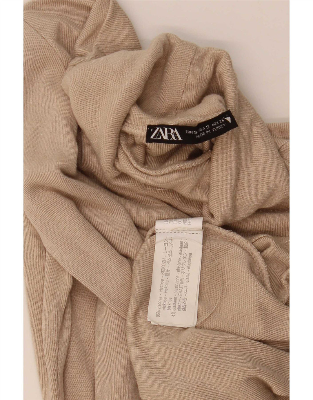 Zara Mujer Crop Top Manga Larga UK 8 Small Viscosa Beige