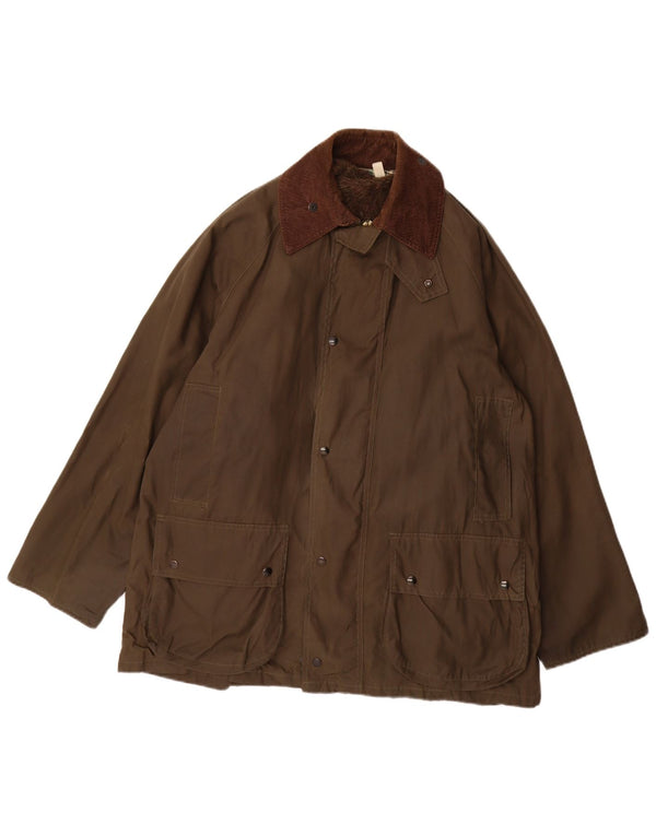 Vintage hombres suelta ajuste chaqueta de algodón encerado Reino Unido 36 pequeño poliéster caqui