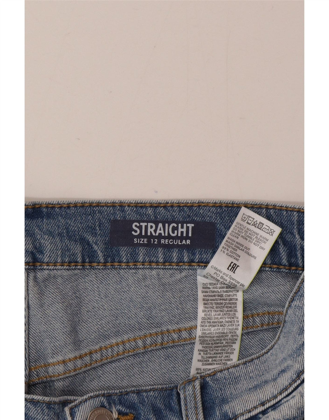 Marks & Spencer Vaqueros rectos regulares para mujer UK 12 Medium W30 L25 Azul