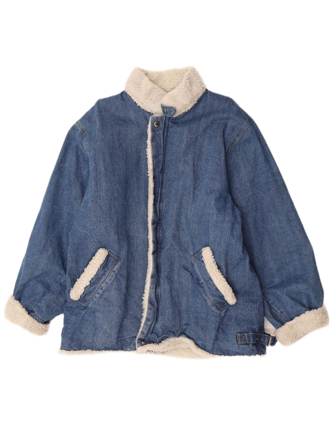 Vintage hombres Sherpa Denim chaqueta Reino Unido 38 algodón azul medio