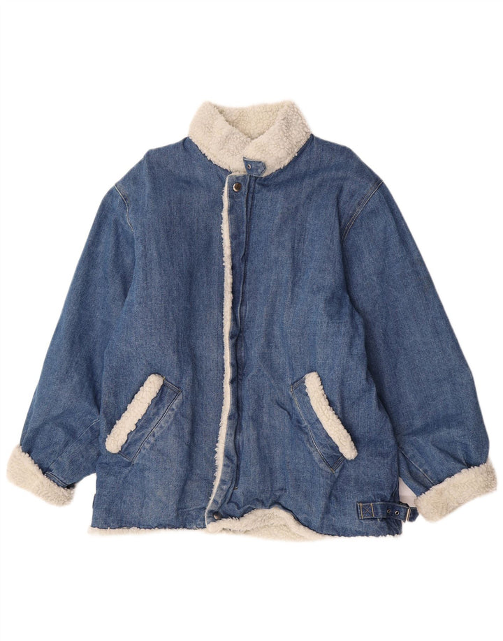 Vintage hombres Sherpa Denim chaqueta Reino Unido 38 algodón azul medio