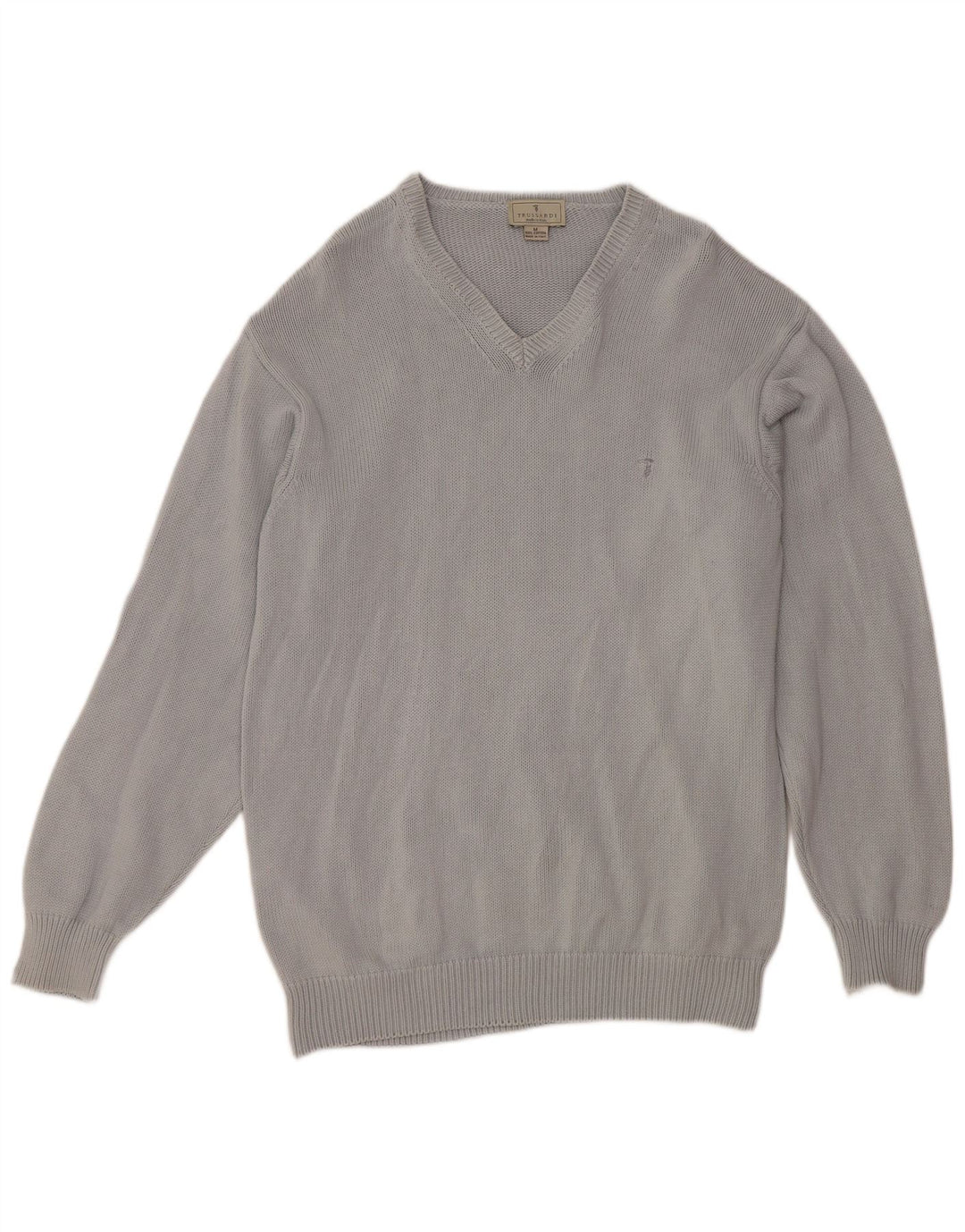 TRUSSARDI Jersey con cuello en V para hombre de algodón gris medio